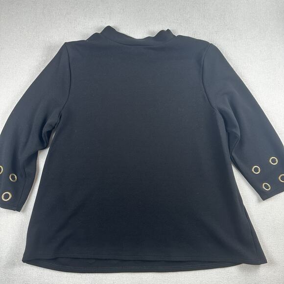 Chicos Black 3/4 Sleeve Sweater with Rivet Trim Size 2 Petite - Picture 7 of 9